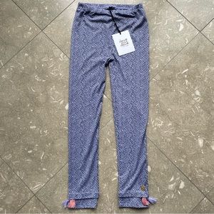 NWT Size 12 Deux Par Deux Blue Patterned Pants with Pink Tassels